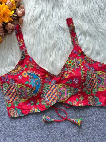 MODERN CREPE EMBROIDERY WITH BEAUTIFUL POSITION PRINT WORK STITCHED BLOUSE RED