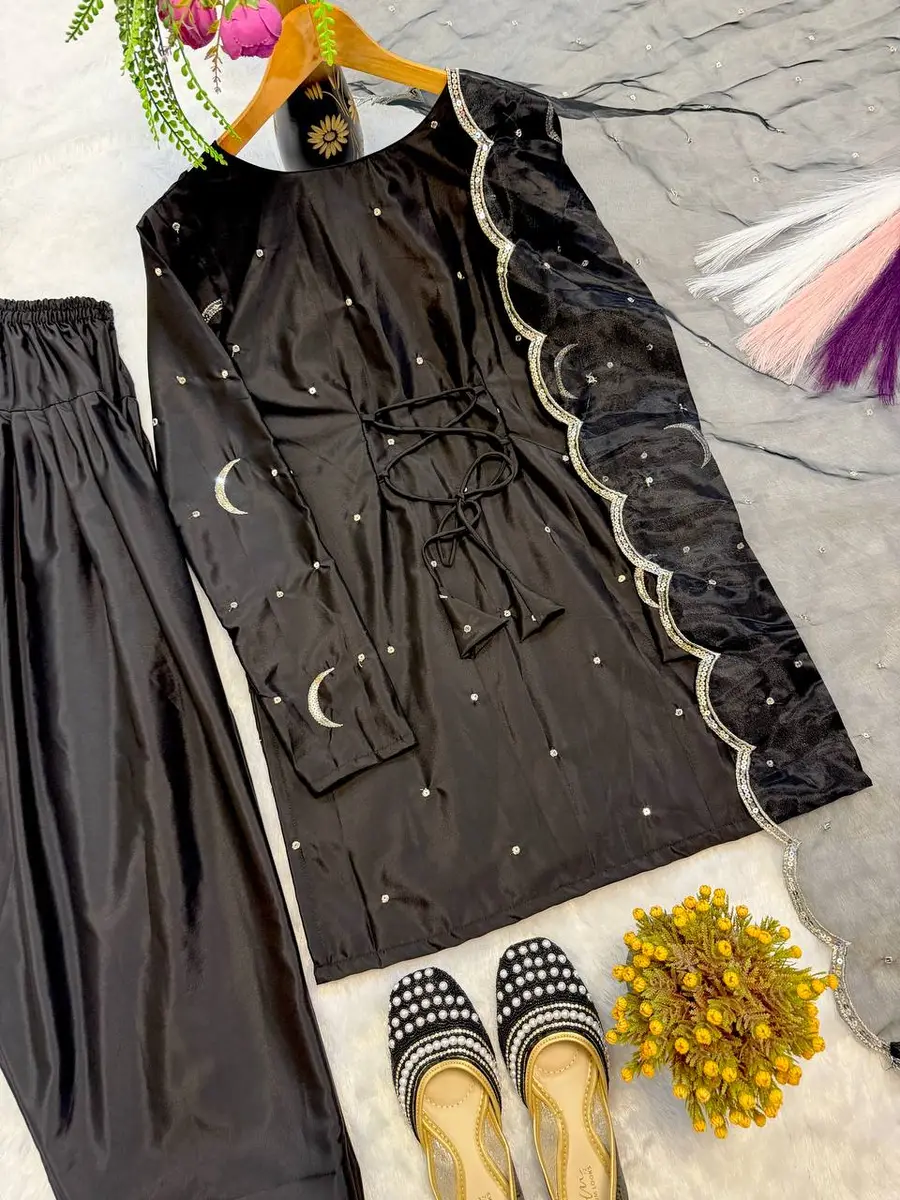 MODERN CREPE SILK SEQUENCE MULTI NEEDLE EMBROIDERY ZARI WORK TOP PATIYALA WITH DUPATTA FESTIVE WEAR WHOLESALE PRICE ETHNIC GARMENT (12)