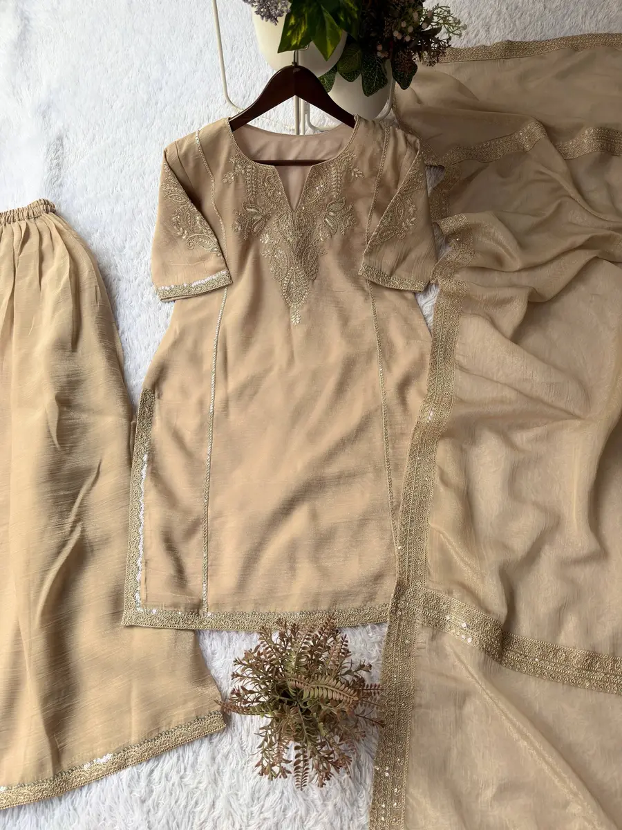 MODERN CRUNCHY CODING WITH SEQUENCE EMBROIDERY WORK TOP PALAZZO WITH DUPATTA FESTIVE WEAR WHOLESALE PRICE ETHNIC GARMENT (6)