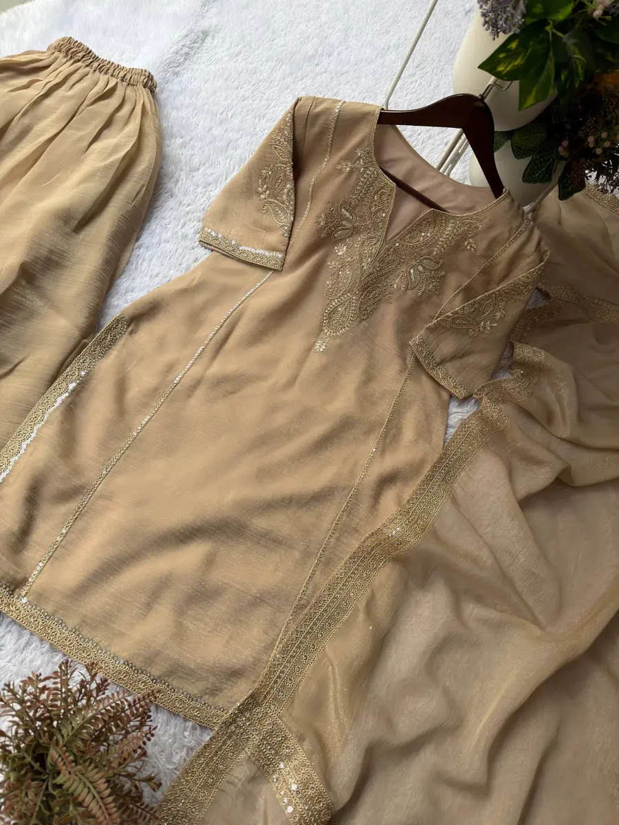 MODERN CRUNCHY CODING WITH SEQUENCE EMBROIDERY WORK TOP PALAZZO WITH DUPATTA FESTIVE WEAR WHOLESALE PRICE ETHNIC GARMENT (8)