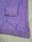 MODERN CRUNCHY EMBROIDERY SEQUENCE WORK SAREE WITH UNSTITCHED BLOUSE PURPLE
