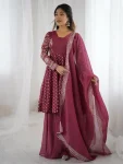 MODERN CRUNCHY SILK EMBROIDERY SEQUENCE WORK TOP PALAZZO WITH DUPATTA PINK