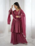MODERN CRUNCHY SILK EMBROIDERY SEQUENCE WORK TOP PALAZZO WITH DUPATTA WEDDING WEAR WHOLESALE PRICE ETHNIC GARMENT (11)