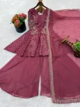 MODERN CRUNCHY SILK EMBROIDERY SEQUENCE WORK TOP PALAZZO WITH DUPATTA WEDDING WEAR WHOLESALE PRICE ETHNIC GARMENT (11)