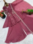 MODERN CRUNCHY SILK EMBROIDERY SEQUENCE WORK TOP PALAZZO WITH DUPATTA WEDDING WEAR WHOLESALE PRICE ETHNIC GARMENT (11)