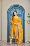 MODERN CRUNCHY SILK EMBROIDERY WITH SEQUENCE & THREAD WORK GOWN BOTTOM WITH DUPATTA YELLOW