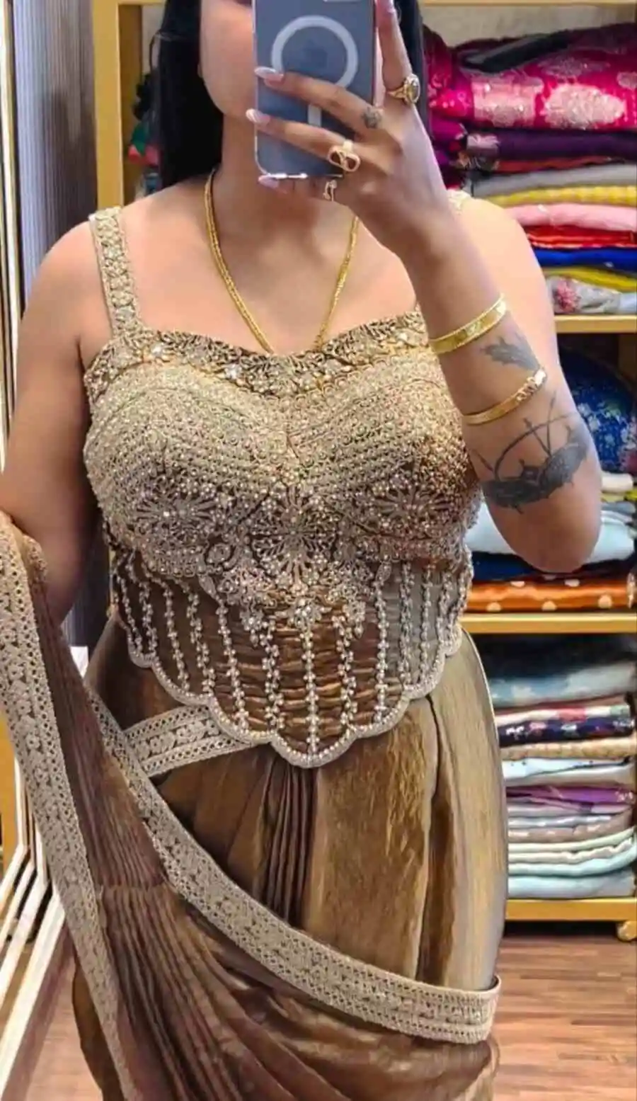 MODERN FENDY SATIN EMBROIDERY SEQUENCE WORK READY TO WEAR SAREE WITH STITCHED BLOUSE PARTY WEAR WHOLESALE PRICE ETHNIC GARMENT (9)