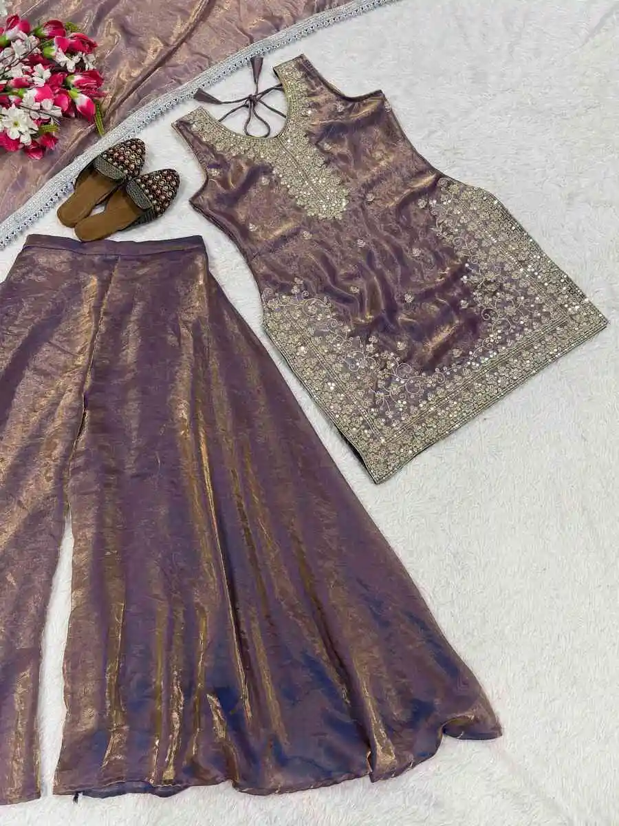 MODERN FENDY SILK EMBROIDERY 5 MM SEQUENCE WORK TOP PALAZZO WITH DUPATTA FESTIVE WEAR WHOLESALE PRICE ETHNC GARMENT (7)