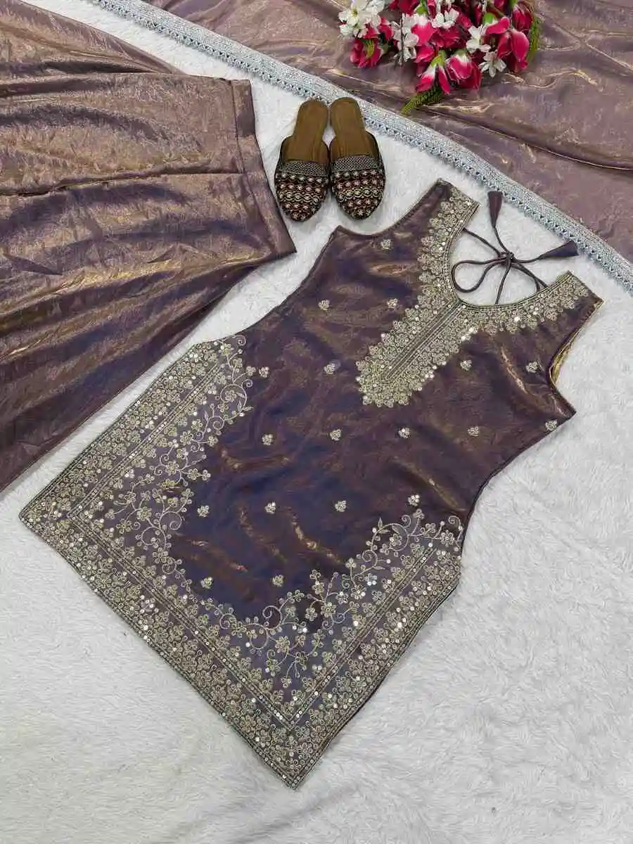 MODERN FENDY SILK EMBROIDERY 5 MM SEQUENCE WORK TOP PALAZZO WITH DUPATTA FESTIVE WEAR WHOLESALE PRICE ETHNC GARMENT (8)