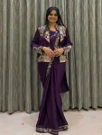 RICH LOOK CREPE EMBROIDERY SEQUENCE CODING WORK READY TO WEAR SAREE WITH BLOUSE AND KOTI WINE