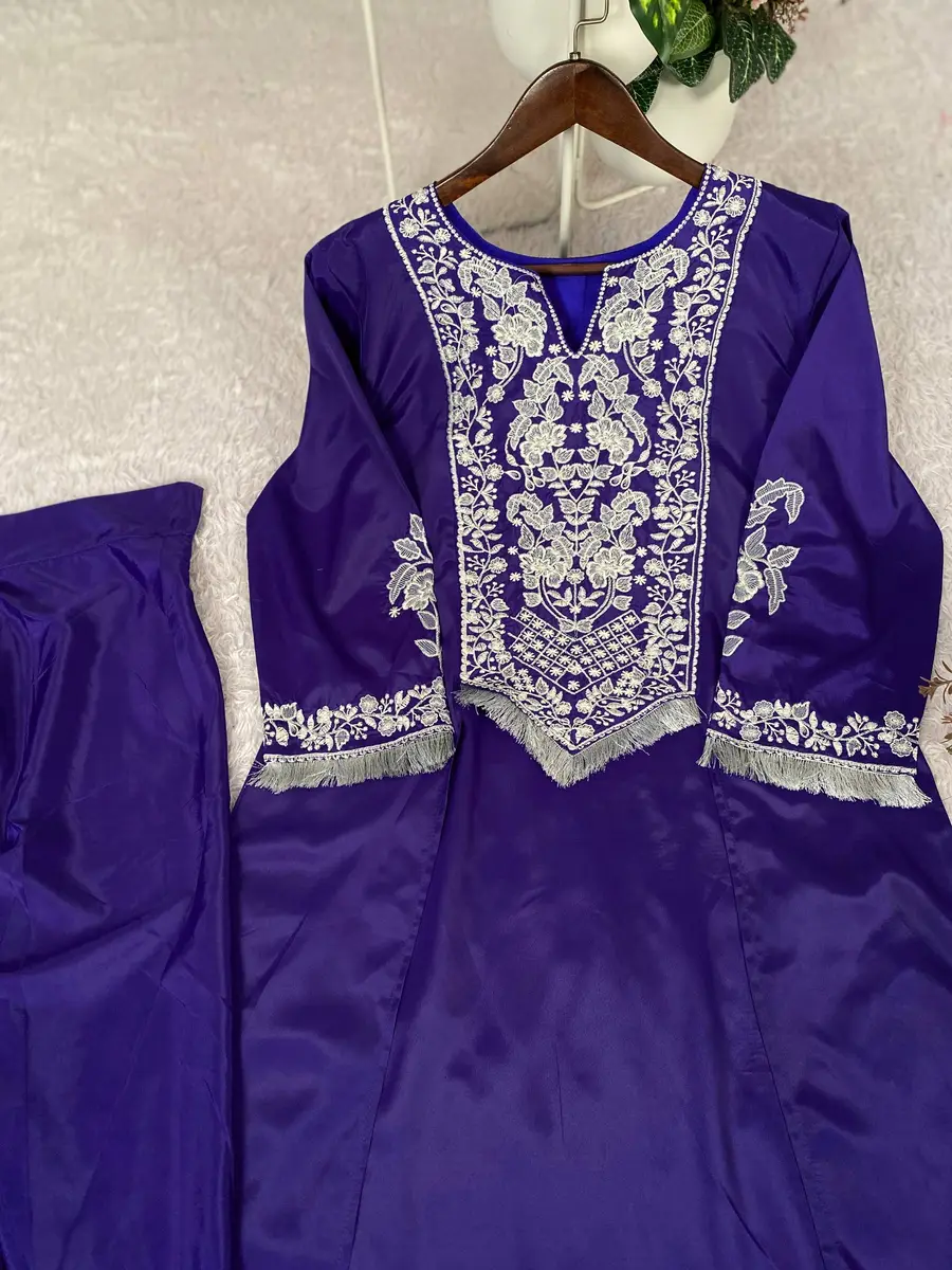 MODERN FRENCH CREPE EMBROIDERY WORK TOP WITH DRAPE SKIRT DHOTI STYLE PARTY WEAR WHOLESALE PRICE ETHNIC GARMENT (1)