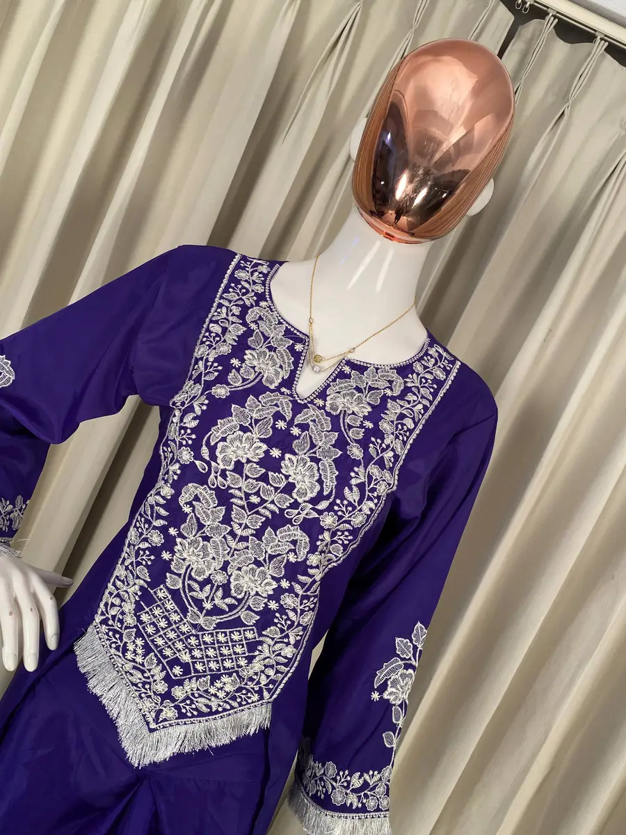 MODERN FRENCH CREPE EMBROIDERY WORK TOP WITH DRAPE SKIRT DHOTI STYLE PARTY WEAR WHOLESALE PRICE ETHNIC GARMENT (5)