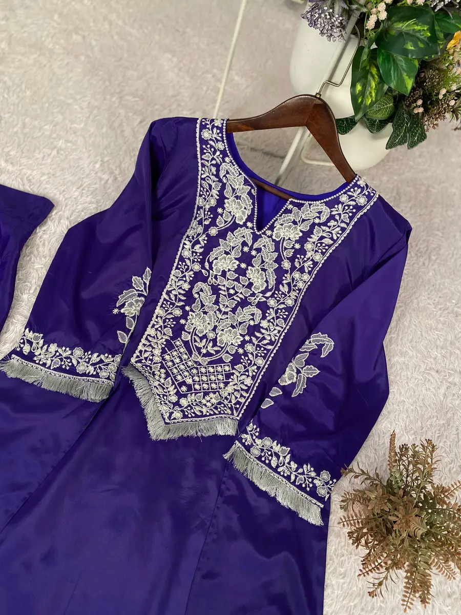 MODERN FRENCH CREPE EMBROIDERY WORK TOP WITH DRAPE SKIRT DHOTI STYLE PARTY WEAR WHOLESALE PRICE ETHNIC GARMENT (7)