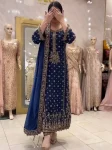 MODERN GEORGETTE CHAIN SEQUENCE WITH RIVET MOTI HAND WORK TOP BOTTOM WITH DUPATTA BLUE