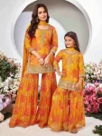 MODERN GEORGETTE DIGITAL PRINT WORK WITH EMBROIDERY SEQUENCE WORK MOTHER DAUGHTER SET FESTIVE WEAR WHOLESALE PRICE ETHNIC GARMENT (2)