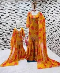 MODERN GEORGETTE DIGITAL PRINT WORK WITH EMBROIDERY SEQUENCE WORK MOTHER DAUGHTER SET FESTIVE WEAR WHOLESALE PRICE ETHNIC GARMENT (2)