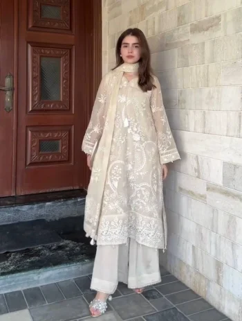 MODERN GEORGETTE EMBROIDERY WORK TOP PALAZZO WITH DUPATTA OFF WHITE