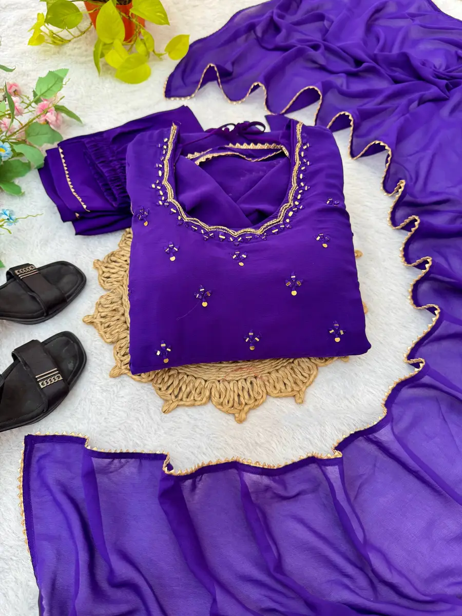 MODERN GEORGETTE HAND MIRROR EMBROIDERY WORK GOWN BOTTOM WITH DUPATTA FESTIVE WEAR WHOLESALE PRICE ETHNIC GARMENT (10)