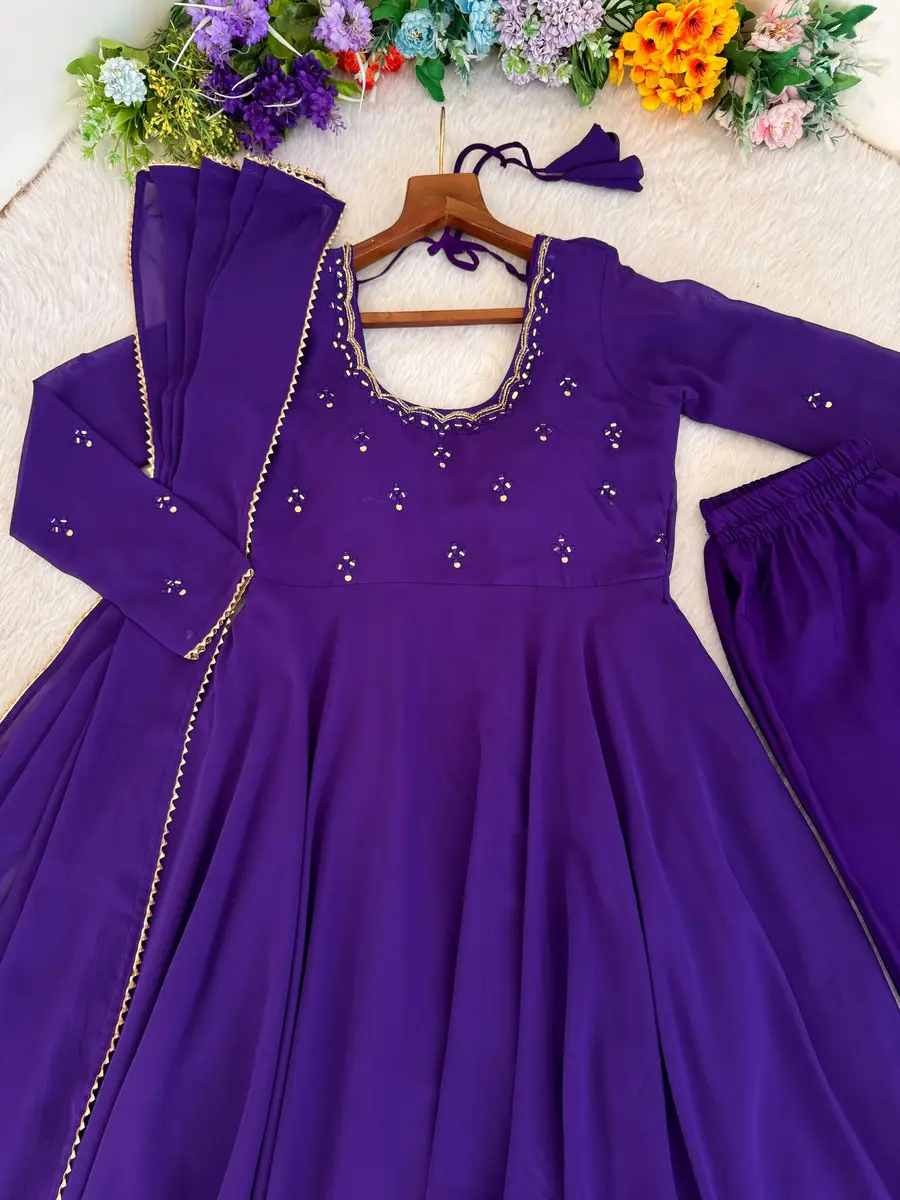 MODERN GEORGETTE HAND MIRROR EMBROIDERY WORK GOWN BOTTOM WITH DUPATTA FESTIVE WEAR WHOLESALE PRICE ETHNIC GARMENT (14)