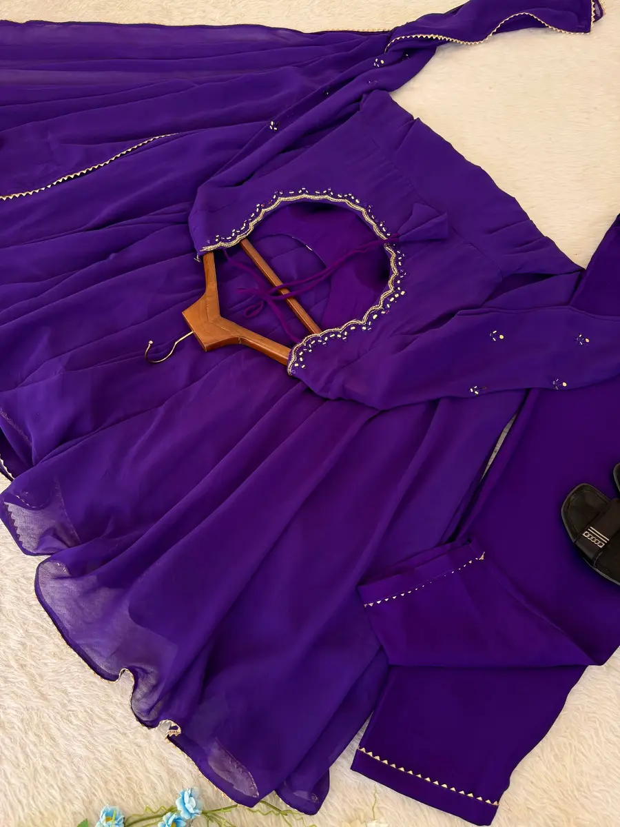 MODERN GEORGETTE HAND MIRROR EMBROIDERY WORK GOWN BOTTOM WITH DUPATTA FESTIVE WEAR WHOLESALE PRICE ETHNIC GARMENT (15)