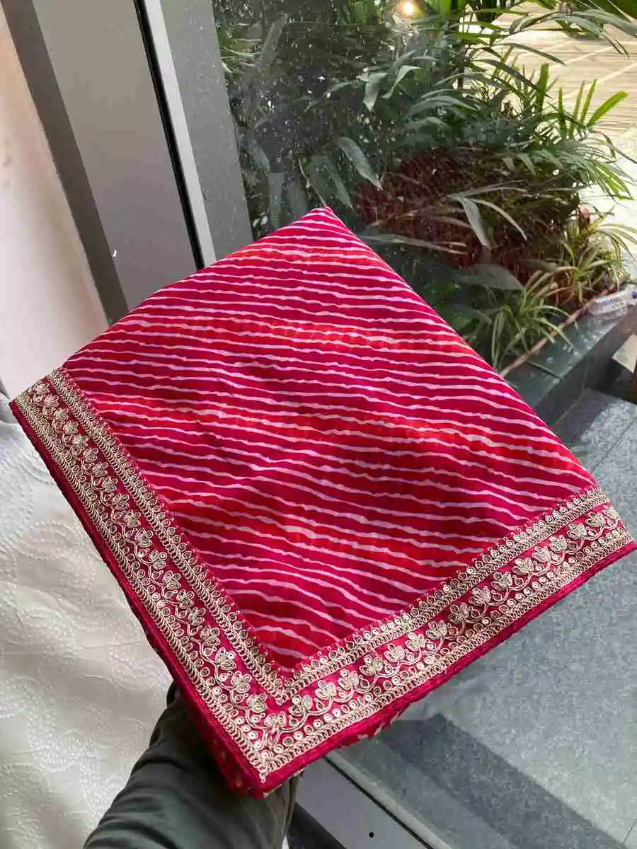 MODERN GEORGETTE LAHERIYA BANDHEJ PRINT WITH LACE BORDER WORK SAREE WITH UNSTITCHED BLOUSE PARTY WEAR WHOLESALE PRICE ETHNIC GARMENT (14)