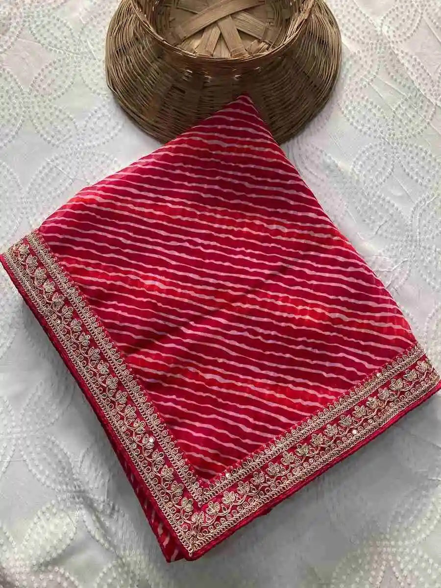 MODERN GEORGETTE LAHERIYA BANDHEJ PRINT WITH LACE BORDER WORK SAREE WITH UNSTITCHED BLOUSE PARTY WEAR WHOLESALE PRICE ETHNIC GARMENT (21)