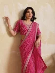 MODERN GEORGETTE LAHERIYA BANDHEJ PRINT WITH LACE BORDER WORK SAREE WITH UNSTITCHED BLOUSE PARTY WEAR WHOLESALE PRICE ETHNIC GARMENT (8)