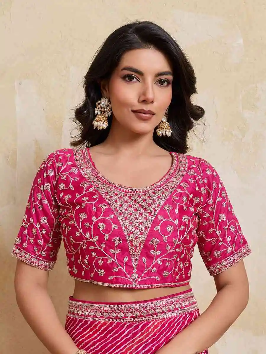 MODERN GEORGETTE LAHERIYA BANDHEJ PRINT WITH LACE BORDER WORK SAREE WITH UNSTITCHED BLOUSE PARTY WEAR WHOLESALE PRICE ETHNIC GARMENT (6)