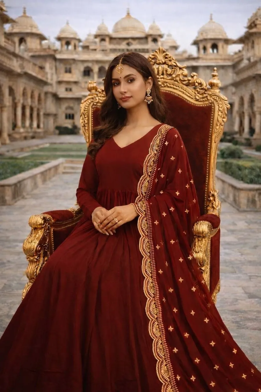 MODERN GEORGETTE PLAIN GOWN WITH EMBROIDERY SEQUENCE WORK DUPATTA FESTIVE WEAR WHOLESALE PRICE ETHNIC GARMENT (1)