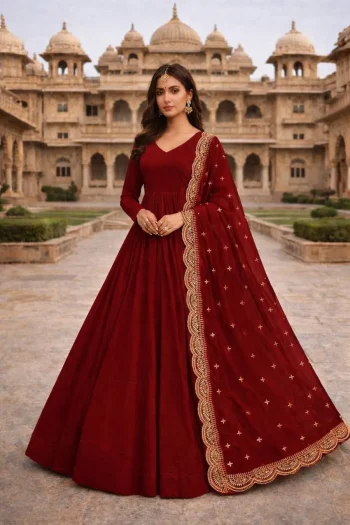 MODERN GEORGETTE PLAIN GOWN WITH EMBROIDERY SEQUENCE WORK DUPATTA MAROON
