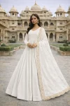 MODERN GEORGETTE PLAIN GOWN WITH EMBROIDERY SEQUENCE WORK DUPATTA WHITE