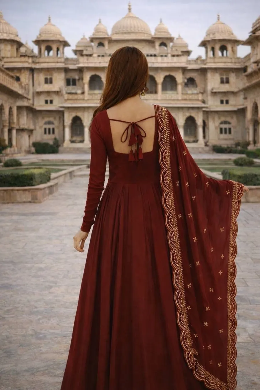 MODERN GEORGETTE PLAIN GOWN WITH EMBROIDERY SEQUENCE WORK DUPATTA FESTIVE WEAR WHOLESALE PRICE ETHNIC GARMENT (3)