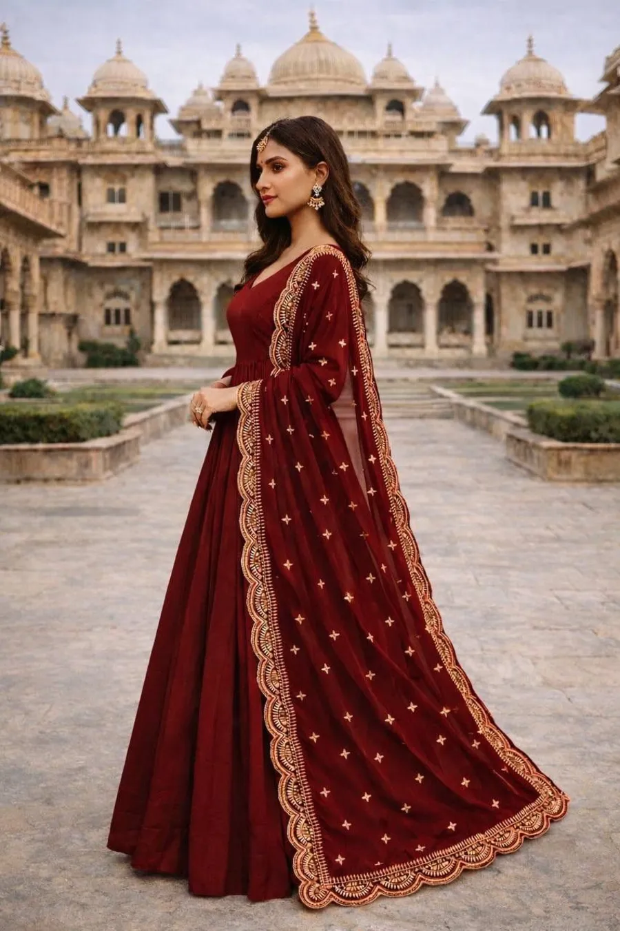 MODERN GEORGETTE PLAIN GOWN WITH EMBROIDERY SEQUENCE WORK DUPATTA FESTIVE WEAR WHOLESALE PRICE ETHNIC GARMENT (4)