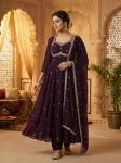 MODERN GEORGETTE RAMBO SEQUENCE EMBROIDERY WORK GOWN BOTTOM WITH DUPATTA COFFEE