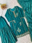 MODERN GEORGETTE SEQUENCE EMBROIDERY BEADS WORK TOP SHARARA WITH DUPATTA FESTIVE WEAR WHOLESALE PRICE ETHNIC GARMENT (8)