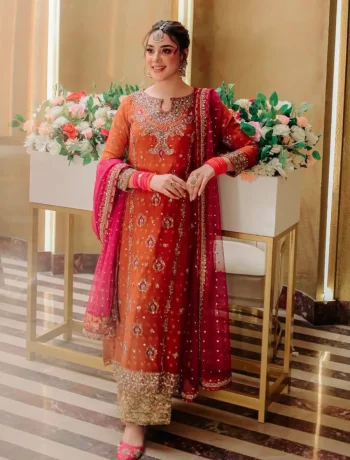 MODERN GEORGETTE SEQUENCE & ZARI THREAD EMBROIDERY WORK WITH PEARL WORK TOP PALAZZO WITH DUPATTA ORANGE