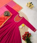 MODERN GEORGETTE SILK HANDWORK & MIRROR LACE BORDER WORK GOWN WITH DUPATTA FESTIVE WEAR WHOLESALE PRICE ETHNIC GARMENT (5)