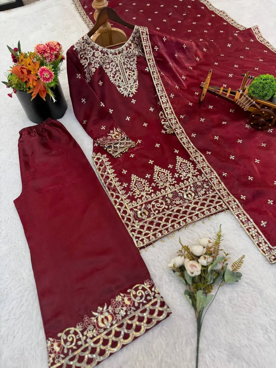 MODERN GMY SILK EMBROIDERY SEQUENCE WORK TOP PALAZZO WITH DUPATTA FESTIVE WEAR WHOLESALE PRICE ETHNIC GARMENT (11)