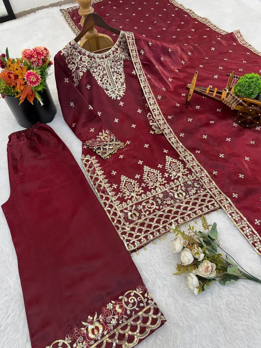 MODERN GMY SILK EMBROIDERY SEQUENCE WORK TOP PALAZZO WITH DUPATTA FESTIVE WEAR WHOLESALE PRICE ETHNIC GARMENT (14)