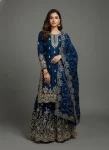 MODERN GMY SILK EMBROIDERY 3 MM SEQUENCE & CODING DORI WORK TOP PALAZZO WITH DUPATTA BLUE