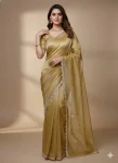 MODERN GMY SILK HANDWORK COLORFUL LACE BORDER WORK SAREE WITH UNSTITCHED BLOUSE CREAM