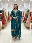 MODERN GMY SILK SEQUENCE EMBROIDERY WITH BEADS WORK TOP PALAZZO WITH DUPATTA TEAL