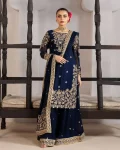 MODERN GMY SILK SEQUENCE EMBROIDERY WORK TOP PALAZZO WITH DUPATTA NAVY BLUE