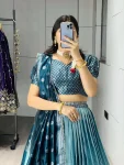 MODERN KANCHIPURAM SILK ZARI WEAVING WITH CONTRAST BORDER AND SILVER-GOLDEN ZARI WORK LEHENGA CHOLI WITH DUPATTA FESTIVE WEAR WHOLESALE PRICE ETHNIC GARMENT (11).webp
