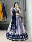 MODERN KANCHIPURAM SILK ZARI WEAVING WITH CONTRAST BORDER AND SILVER-GOLDEN ZARI WORK LEHENGA CHOLI WITH DUPATTA FESTIVE WEAR WHOLESALE PRICE ETHNIC GARMENT (15).webp