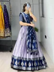 MODERN KANCHIPURAM SILK ZARI WEAVING WITH CONTRAST BORDER AND SILVER-GOLDEN ZARI WORK LEHENGA CHOLI WITH DUPATTA FESTIVE WEAR WHOLESALE PRICE ETHNIC GARMENT (15).webp