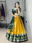 MODERN KANCHIPURAM SILK ZARI WEAVING WITH CONTRAST BORDER AND SILVER-GOLDEN ZARI WORK LEHENGA CHOLI WITH DUPATTA FESTIVE WEAR WHOLESALE PRICE ETHNIC GARMENT (2).webp