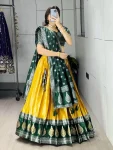MODERN KANCHIPURAM SILK ZARI WEAVING WITH CONTRAST BORDER AND SILVER-GOLDEN ZARI WORK LEHENGA CHOLI WITH DUPATTA FESTIVE WEAR WHOLESALE PRICE ETHNIC GARMENT (2).webp