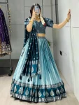 MODERN KANCHIPURAM SILK ZARI WEAVING WITH CONTRAST BORDER AND SILVER-GOLDEN ZARI WORK LEHENGA CHOLI WITH DUPATTA FESTIVE WEAR WHOLESALE PRICE ETHNIC GARMENT (11).webp