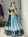 MODERN KANCHIPURAM SILK ZARI WEAVING WITH CONTRAST BORDER AND SILVER-GOLDEN ZARI WORK LEHENGA CHOLI WITH DUPATTA FESTIVE WEAR WHOLESALE PRICE ETHNIC GARMENT (11).webp